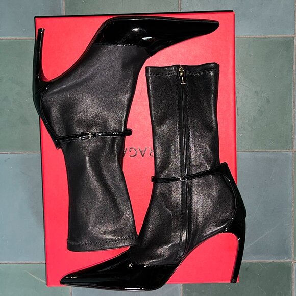 Ferragamo Britt Mid-calf Stiletto Boots - Pointed Toe Black - US 11 / EU 41 NIB - Picture 4 of 12